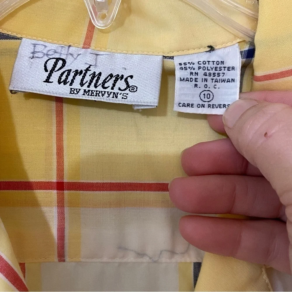 Vintage Plaid Button Down Short Sleeve Blouse Sz 10